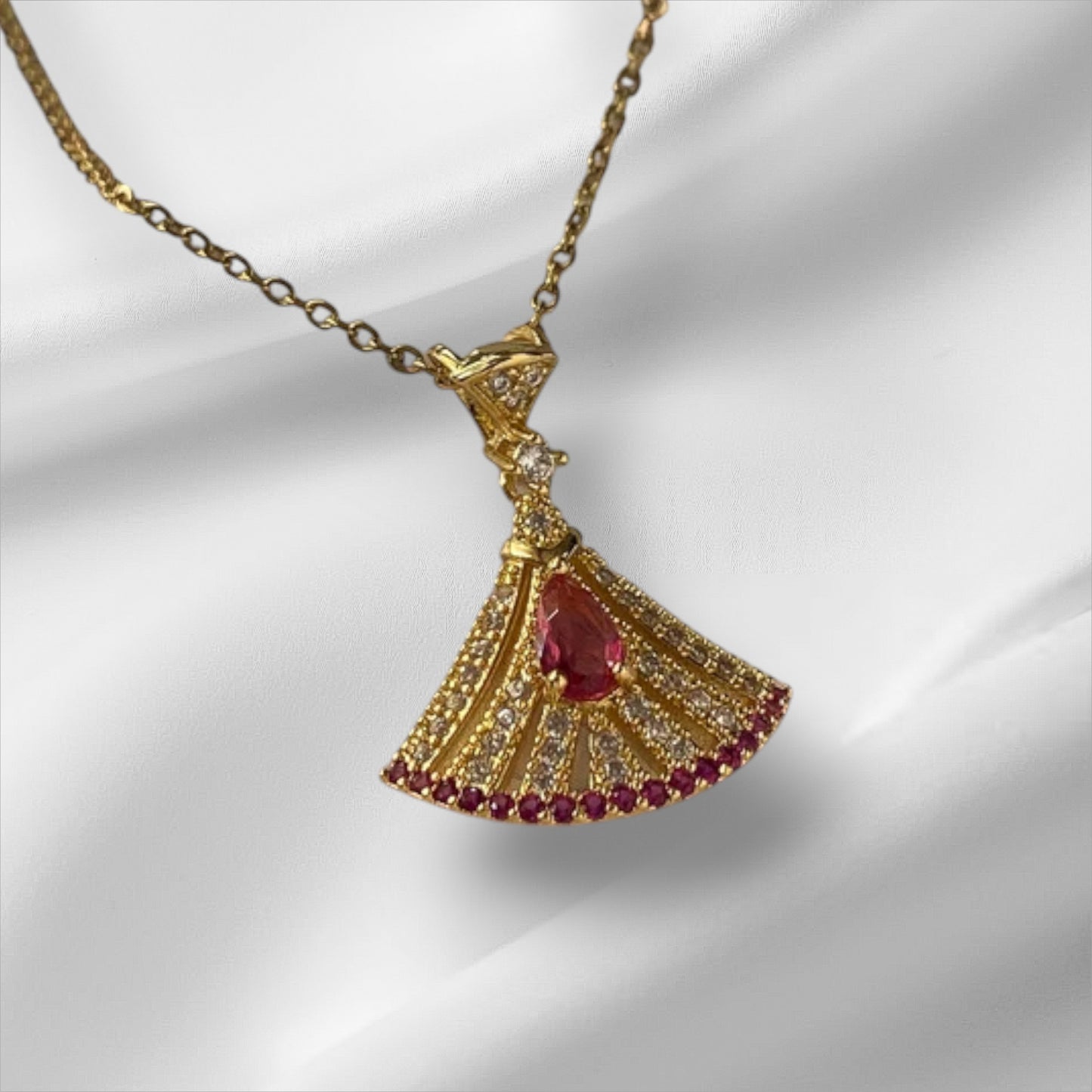 Red Zircon Gemstone Pendant  - 18K Gold Plated Pendant