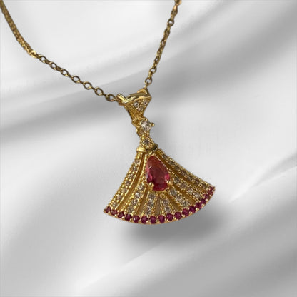 Red Zircon Gemstone Pendant  - 18K Gold Plated Pendant