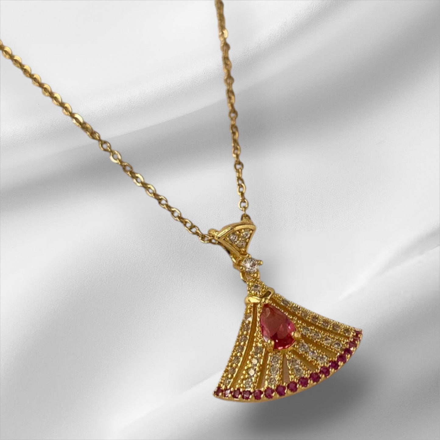 Red Zircon Gemstone Pendant  - 18K Gold Plated Pendant