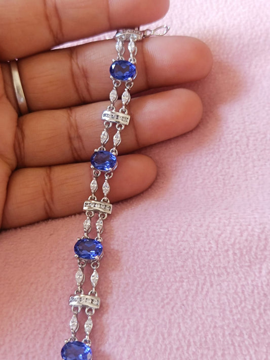 Labmade Sapphire Bracelet ,925 sterling silver Tennis Bracelet for Women