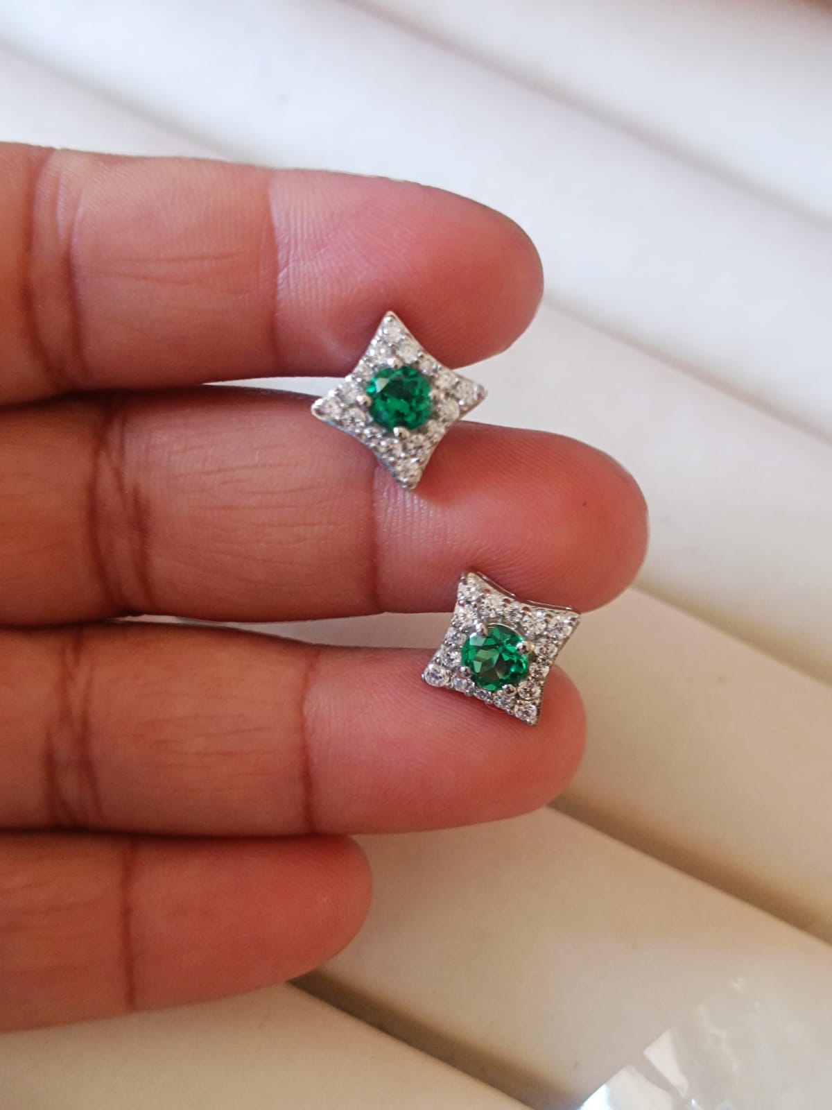 Emerald Stud Earrings in 925 Sterling Silver  – Timeless Elegance &amp; Sparkling Brilliance