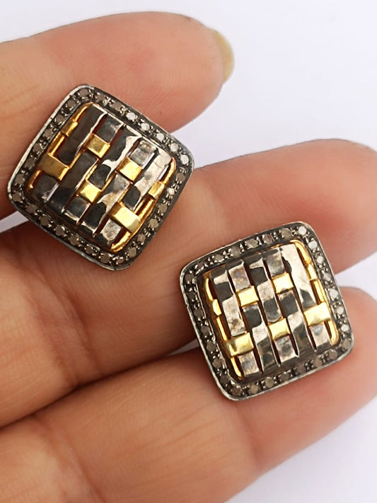 Navrii 925 Silver Black & Gold Woven Cufflinks – Bold, Unique & Timeless