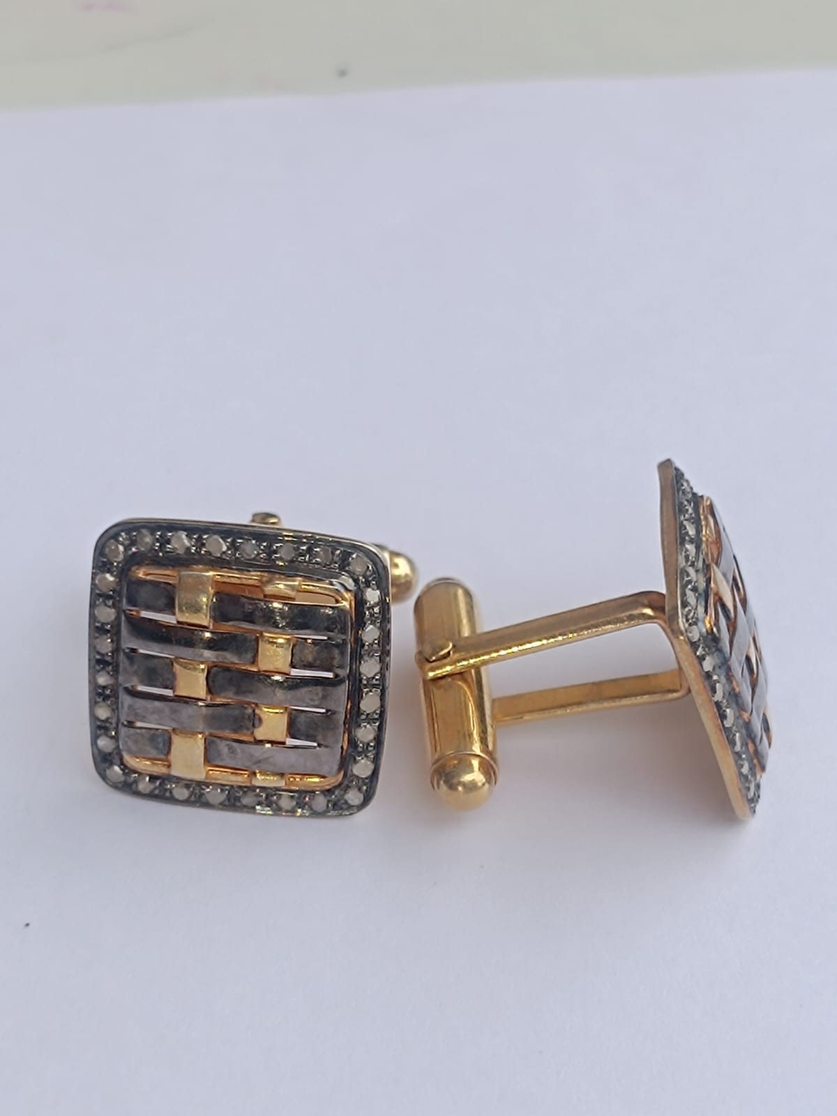 Navrii 925 Silver Black & Gold Woven Cufflinks – Bold, Unique & Timeless