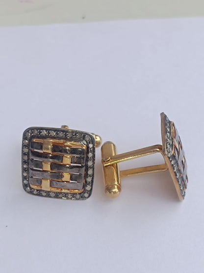 Navrii 925 Silver Black & Gold Woven Cufflinks – Bold, Unique & Timeless