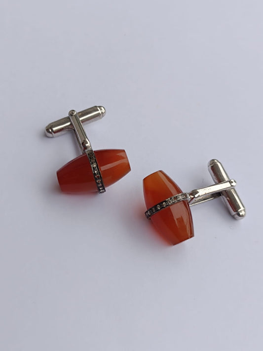 Orange Onyx Cufflinks in 925 Silver – A Statement of Power & Prestige