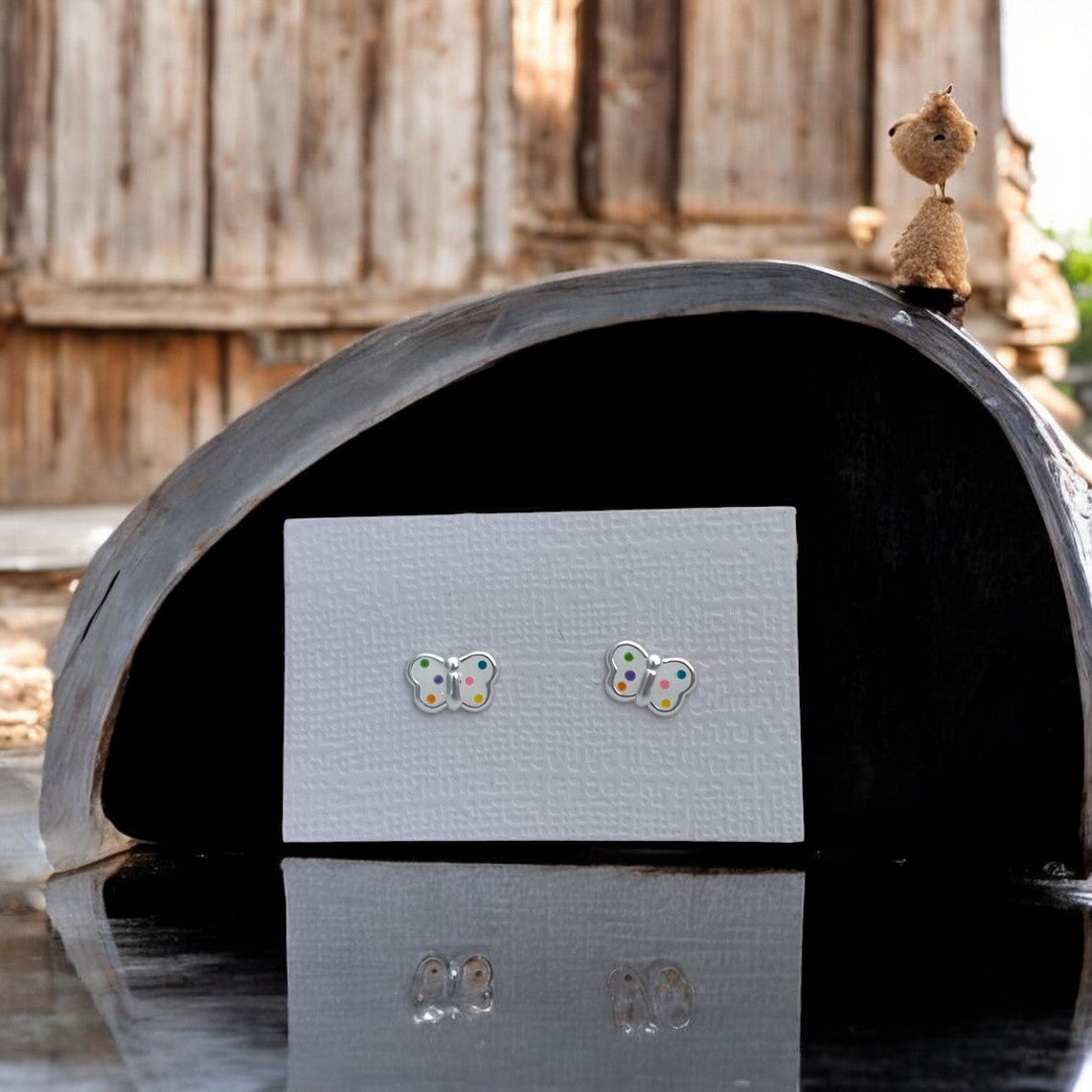 Sterling silver butterfly stud earrings