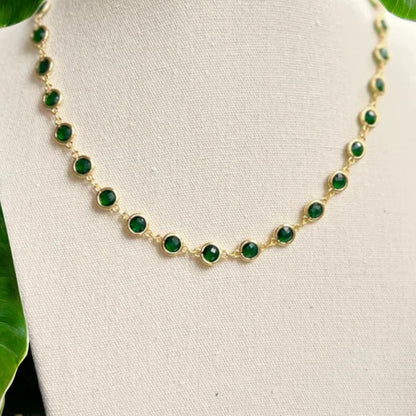 Round Lab made Emerald choker necklace ,statement necklace for women