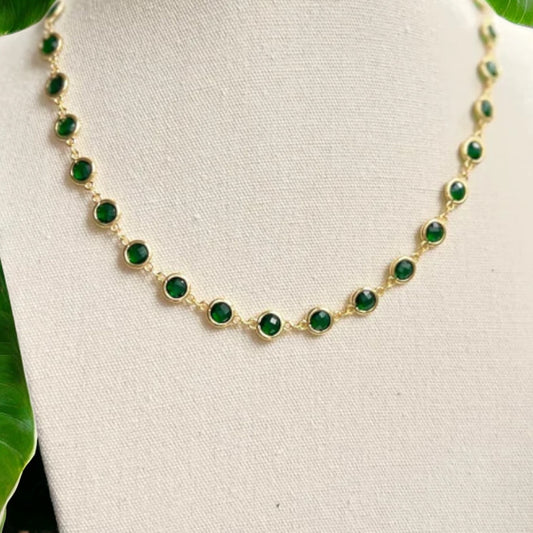 Round Lab made Emerald choker necklace ,statement necklace for women