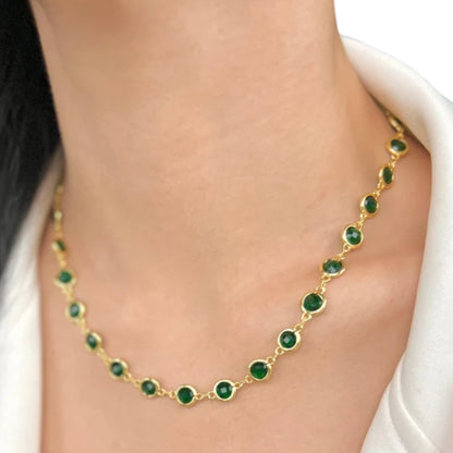 Round Lab made Emerald choker necklace ,statement necklace for women