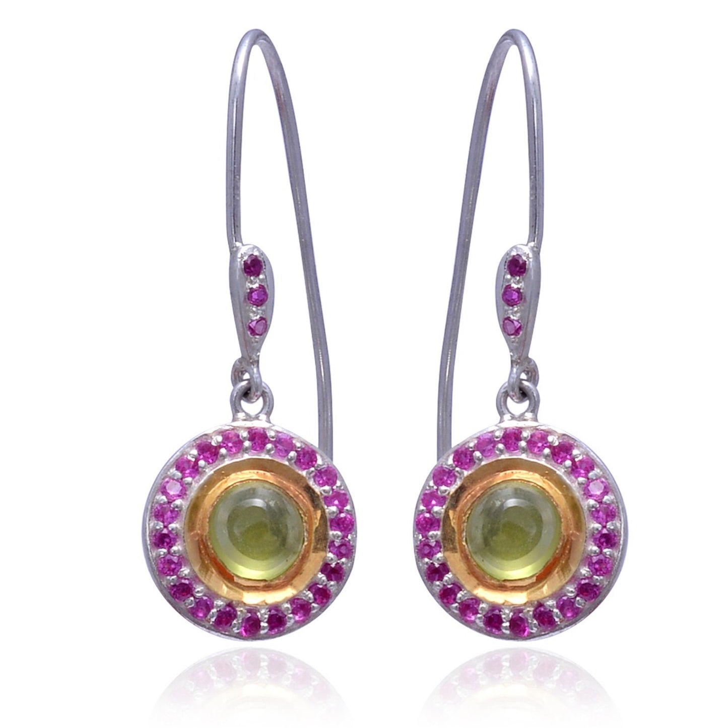 Natural Peridot & Labmade Ruby Ear Wire Earrings