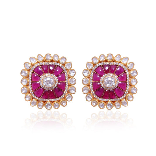 Ruby Stud Earrings, Silver Stud Earring, Moissanite Earrings, 925 Sterling Silver Valentine Day Gift, Gemstone Earring, Wedding Earrings