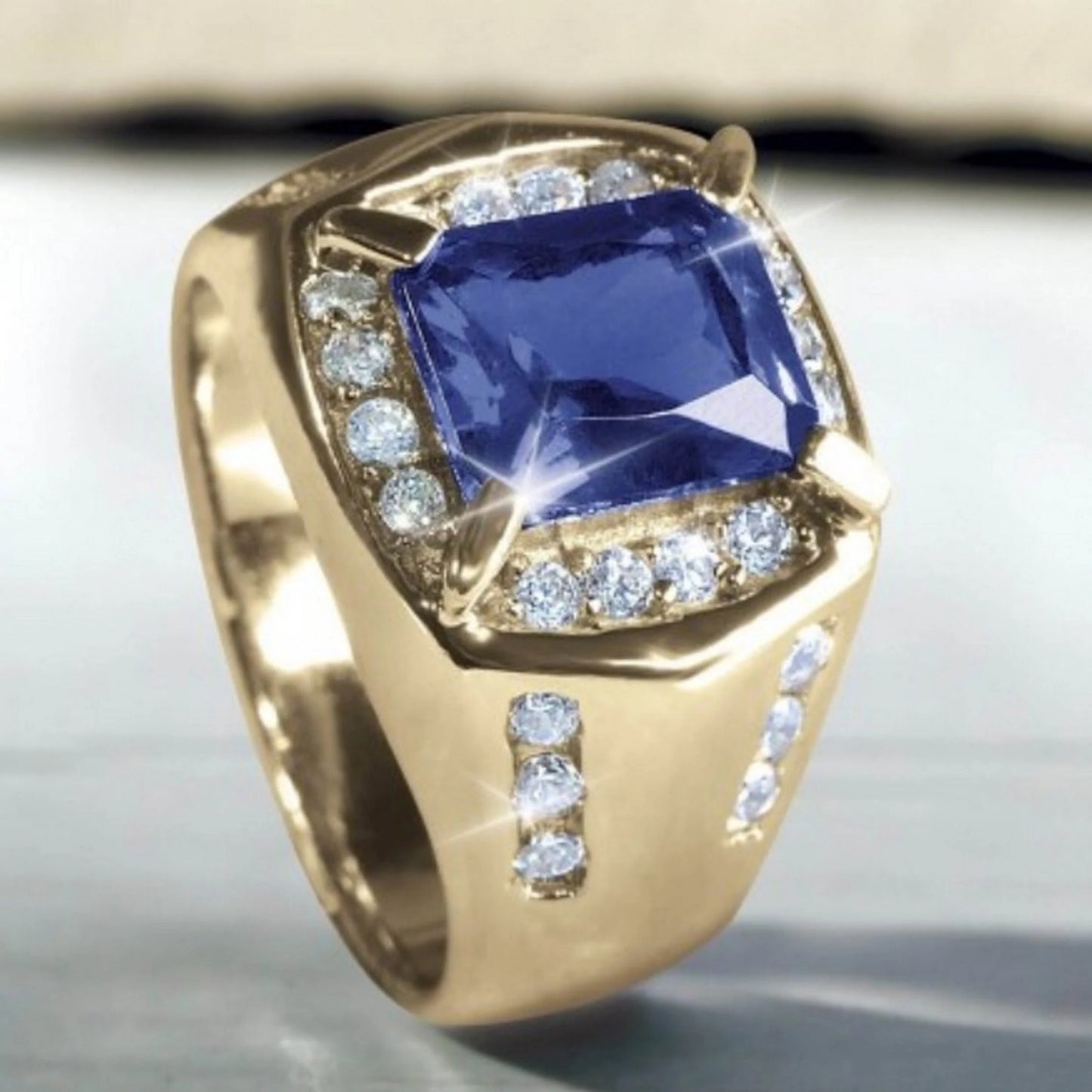 Mens Ring AAA Quality Lab created Sapphire Ring 925 Sterling Silver GRA Certifed moissanite Mens Ring, Gift For Him
