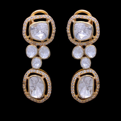 Bollywood Earrings, Indian Jewelry, Dangle Drop Earrings, 14K Gold Finish 925 Sterling Silver, Moissanite Earrings, Wedding Gift,