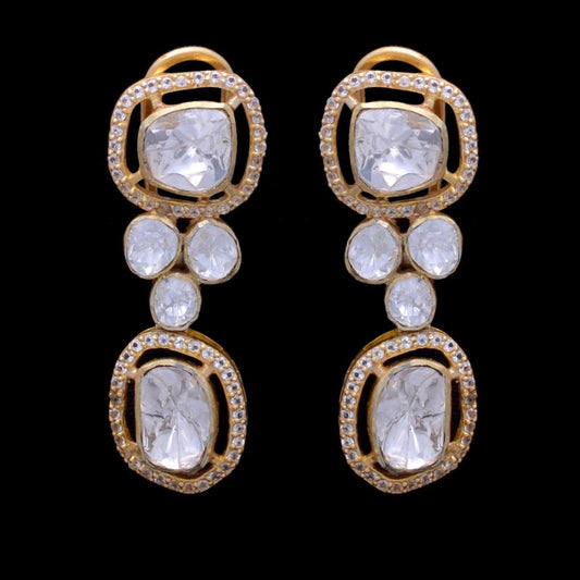 Bollywood Earrings, Indian Jewelry, Dangle Drop Earrings, 14K Gold Finish 925 Sterling Silver, Moissanite Earrings, Wedding Gift,