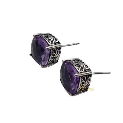 Natural Purple Amethyst Stud Dainty Earring