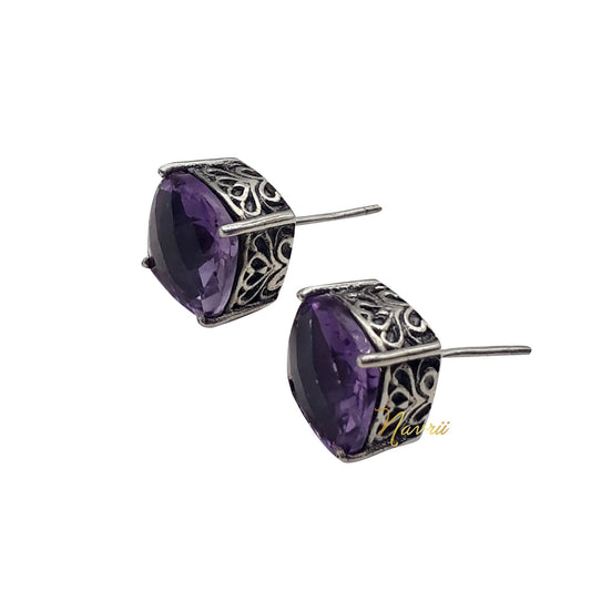 Natural Purple Amethyst Stud Dainty Earring