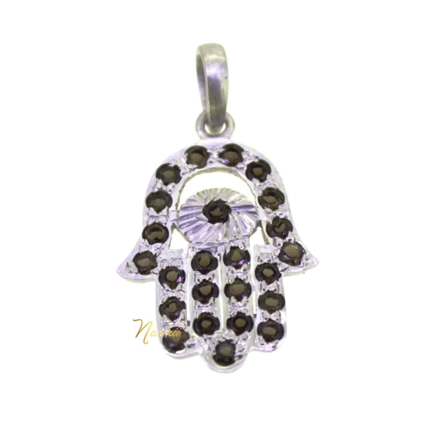 925 Sterling Silver  Natural Citrine & Black Onyx Hamsa Pendant
