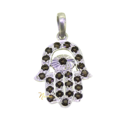 925 Sterling Silver  Natural Citrine & Black Onyx Hamsa Pendant