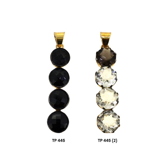 Dainty Pendant  - Natural Black Onyx  ,  Green Amethyst & Smokey Quartz