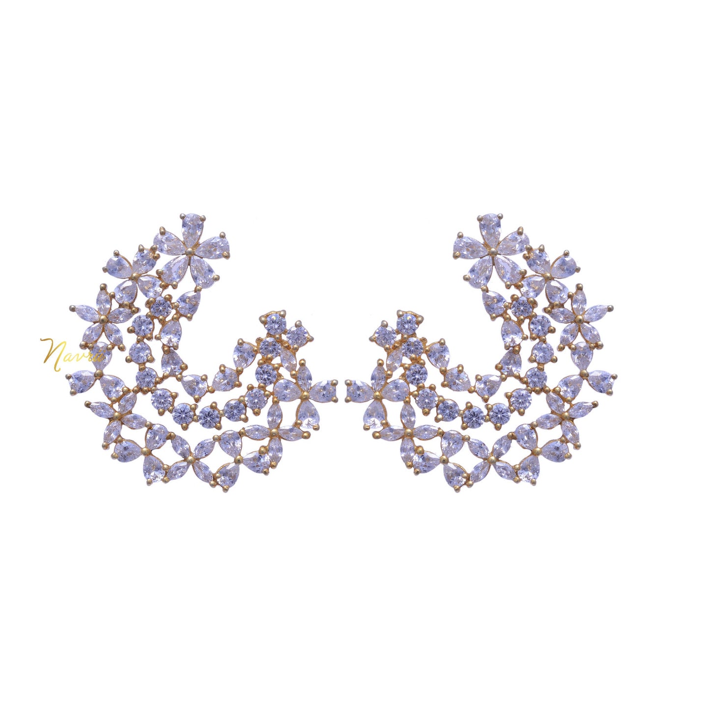 Handmade 925 Sterling Silver Pear Cut Cz Flower Stud Earring