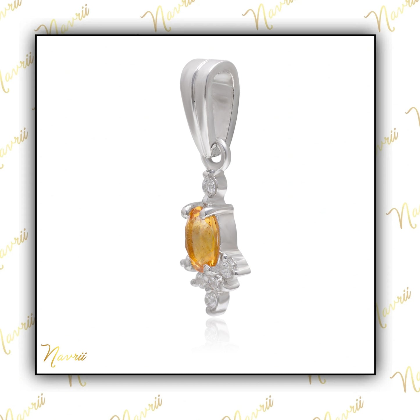 925 Sterling Silver Natural Citrine Charm Pendant, Dainty Citrine Pendant, Charm Necklace Pendant, Minimal Necklace, Tiny Charm Pendant