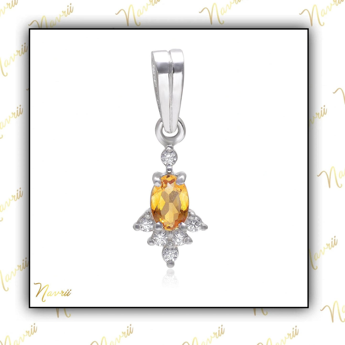 925 Sterling Silver Natural Citrine Charm Pendant, Dainty Citrine Pendant, Charm Necklace Pendant, Minimal Necklace, Tiny Charm Pendant