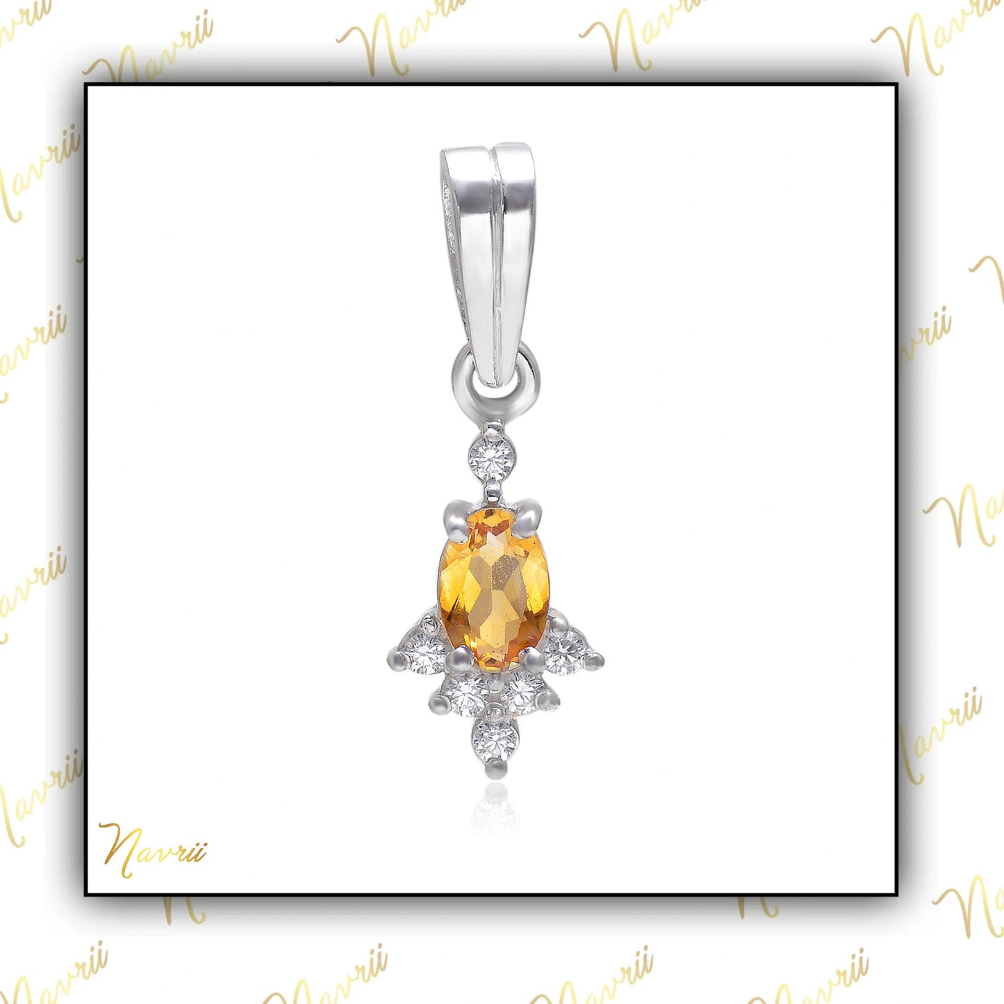 925 Sterling Silver Natural Citrine Charm Pendant, Dainty Citrine Pendant, Charm Necklace Pendant, Minimal Necklace, Tiny Charm Pendant