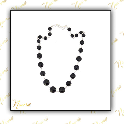 925 Sterling Silver Natural Black Onyx Tennis Necklace