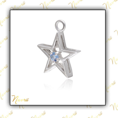Silver Natural Blue Topz Pendant, Sterling Silver Star Shape Pendant, Tiny Charm Star Pendant, Star Blue Topz Pendant, Silver Topz Jewelry