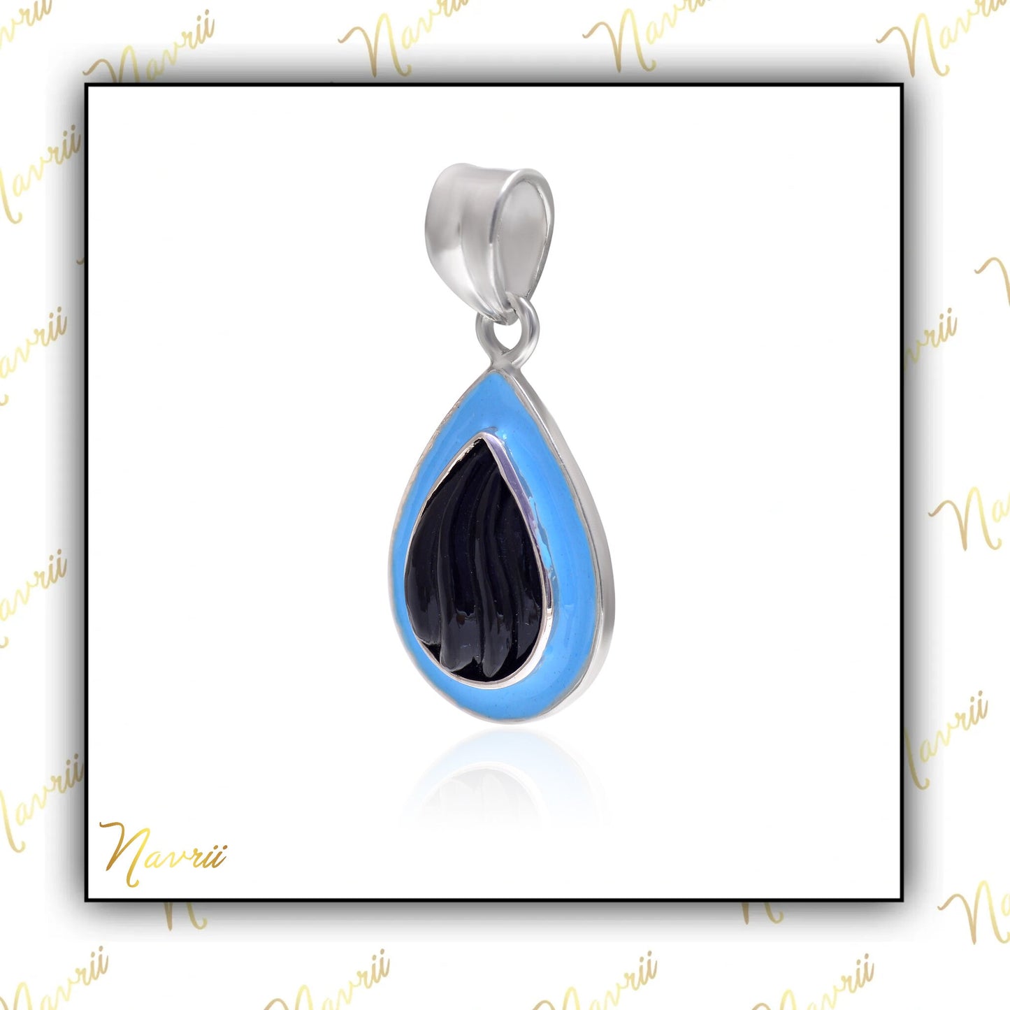 925 Sterling Silver Natural Black Onyx Enamel Pendant, Onyx Pendant Necklace, Black Gemstone Pendant, Enamel Charm Pendant, Women Jewelry