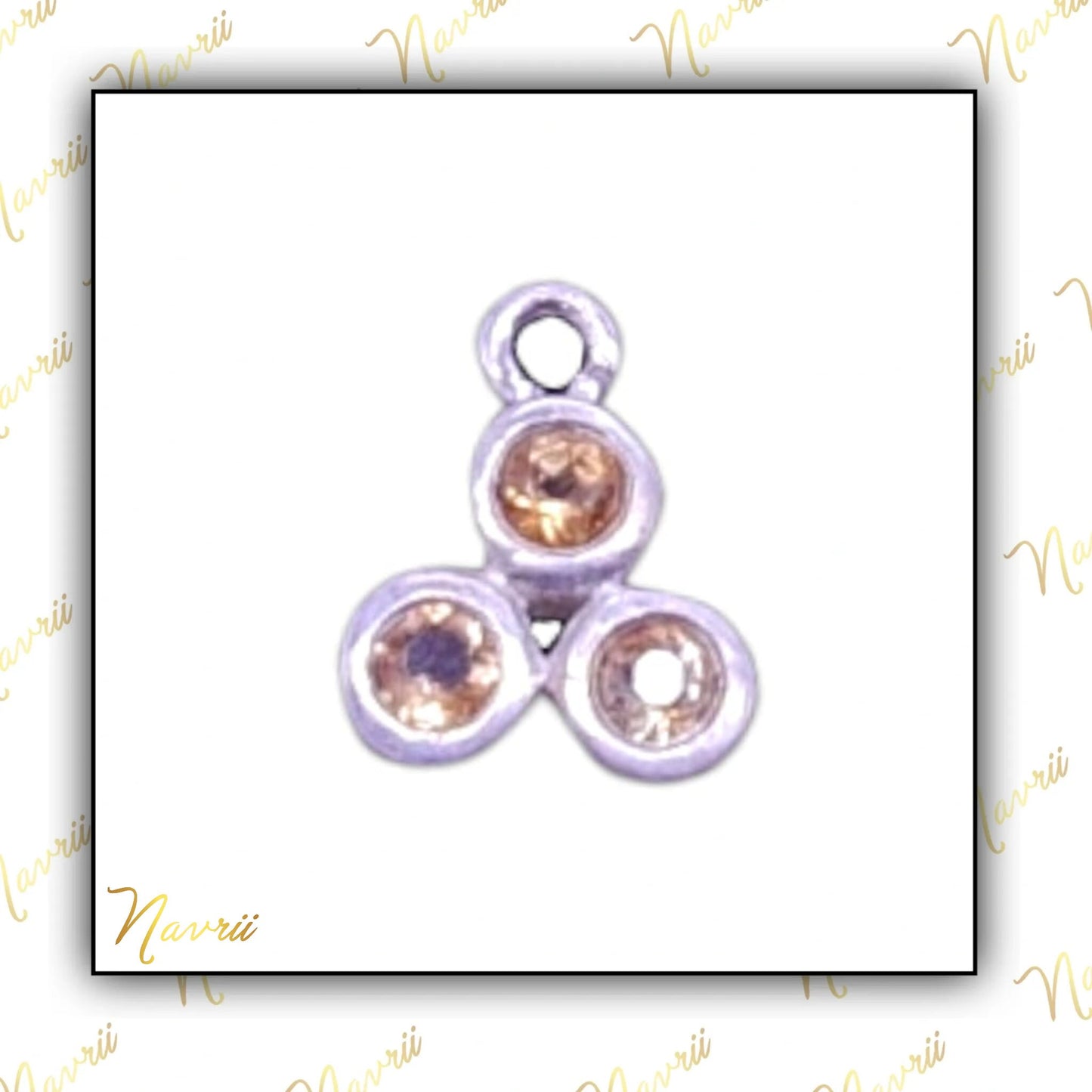 925 Sterling Silver Natural Citrine Three Stone Charm Pendant