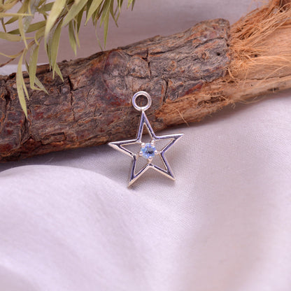 Silver Natural Blue Topz Pendant, Sterling Silver Star Shape Pendant, Tiny Charm Star Pendant, Star Blue Topz Pendant, Silver Topz Jewelry