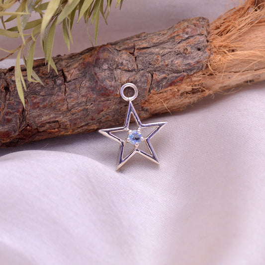 Silver Natural Blue Topz Pendant, Sterling Silver Star Shape Pendant, Tiny Charm Star Pendant, Star Blue Topz Pendant, Silver Topz Jewelry