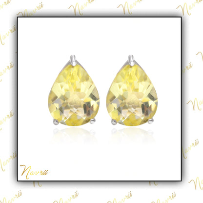 Natural Lemon Quartz Stud Earring-Unique Pear Stud Earrings-Teardrop Earrings-Fine Lemon Quartz Vintage Earring-Minimalist Lemon Quartz Stud