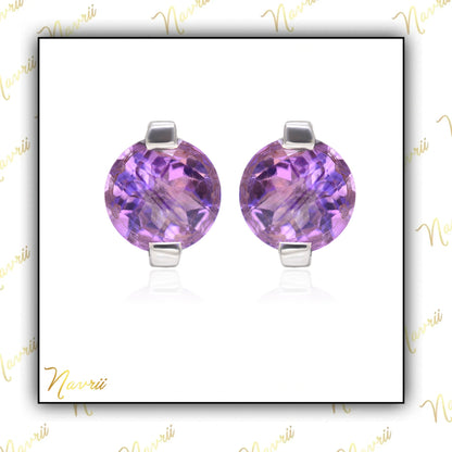 Natural Amethyst Stud Earring In Sterling Silver
