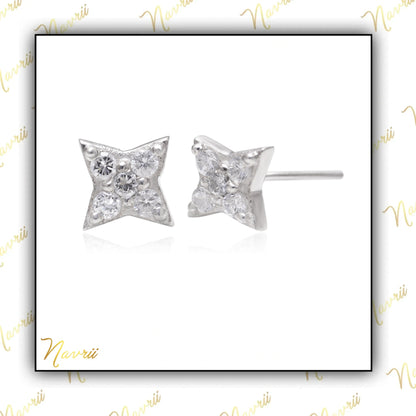 Star Stud Earrings 925 Sterling Silver Cubic Zirconia