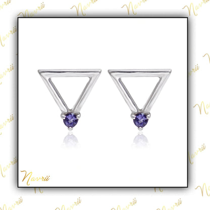 925 Sterling Silver Natural Blue Iolite Triangle Stud Earrings, Tiny Geometric Stud, Gemstone Earrings, Minimalist earrings Gift For Her