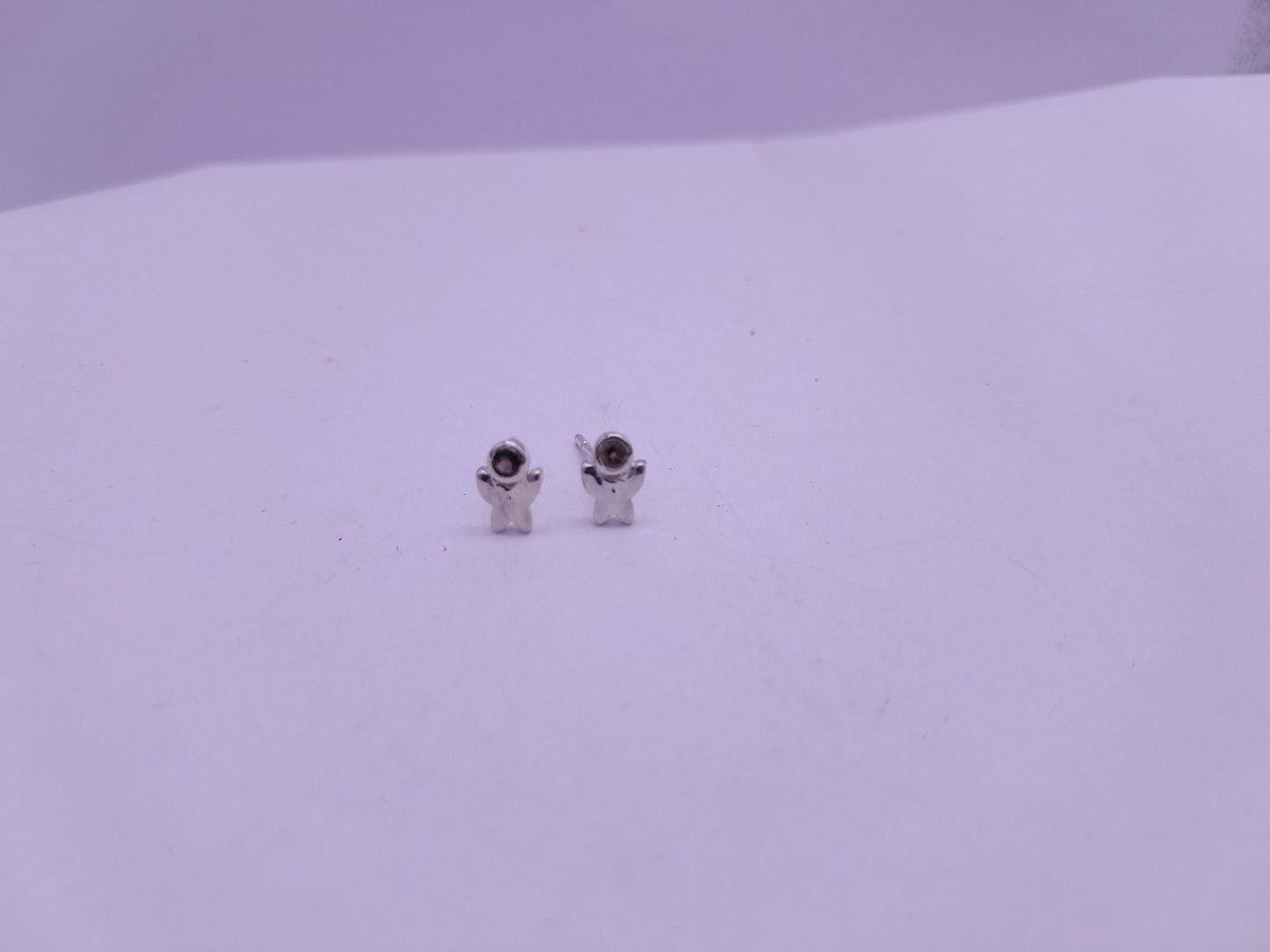 Natural Smokey Quartz Ultra Tiny Butterfly Charm Stud Earrings