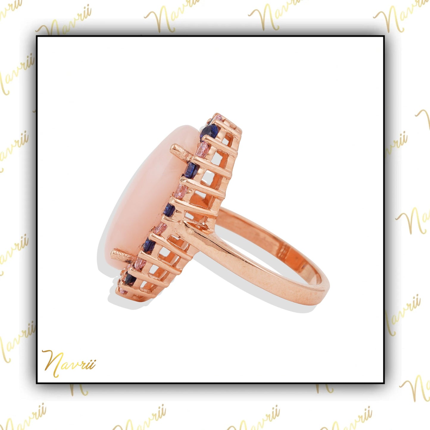 Labmade Pink Opal Ring, Oval Opal Ring