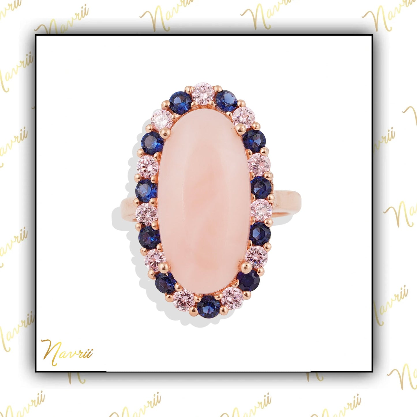 Labmade Pink Opal Ring, Oval Opal Ring