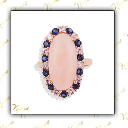 Labmade Pink Opal Ring, Oval Opal Ring