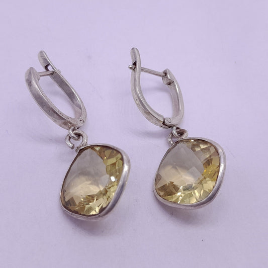 925 Sterling Silver Natural Lemon Quartz Dangle Earring, Dainty Lemon Quartz Dangle Earrings, Natural Gemstone Earrings Jewelry Gift For Her