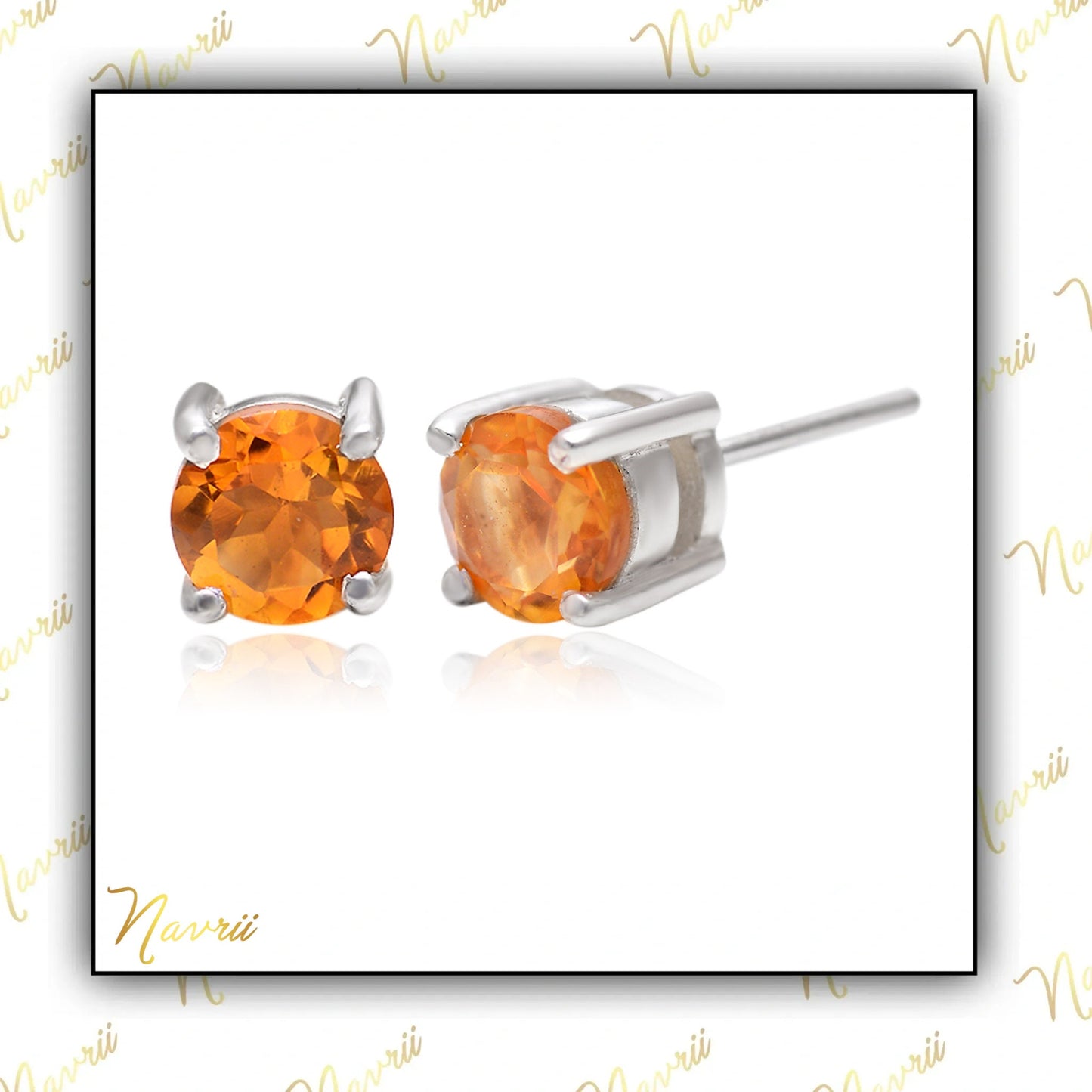 Magical Citrine Stud Earrings -Sterling Silver Gemstone Jewelry