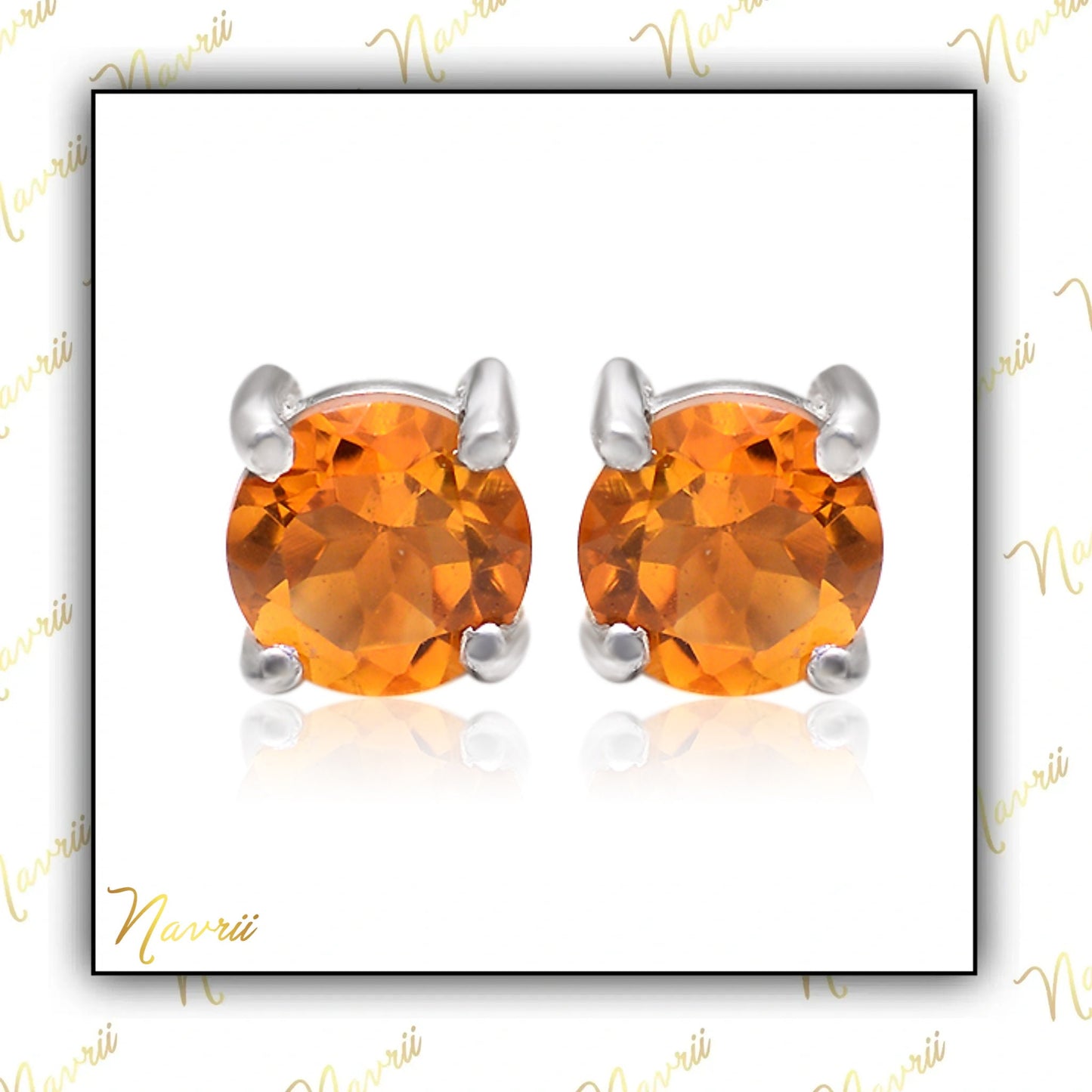 Magical Citrine Stud Earrings -Sterling Silver Gemstone Jewelry