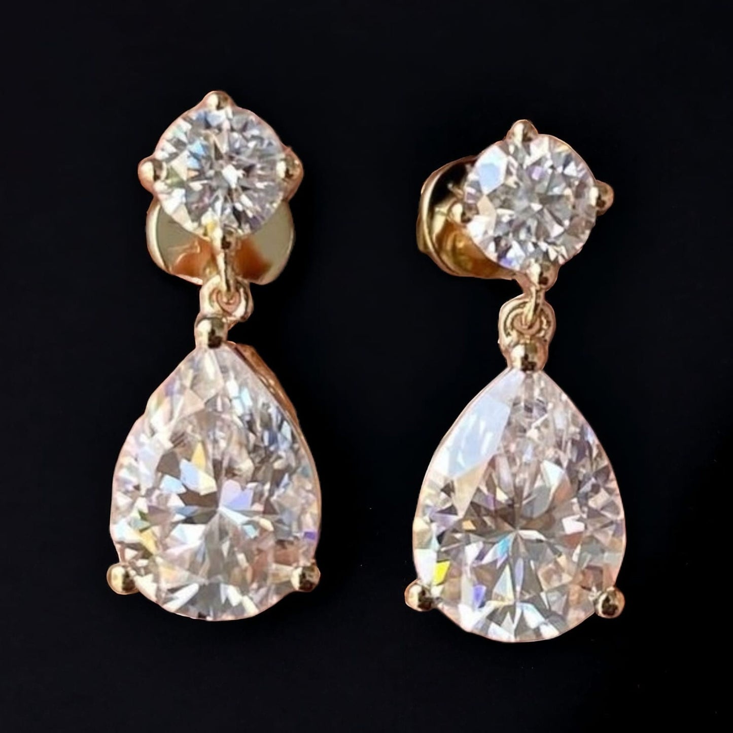 9x7 Pear Natural Certified Moissanite Stud, Moissanite