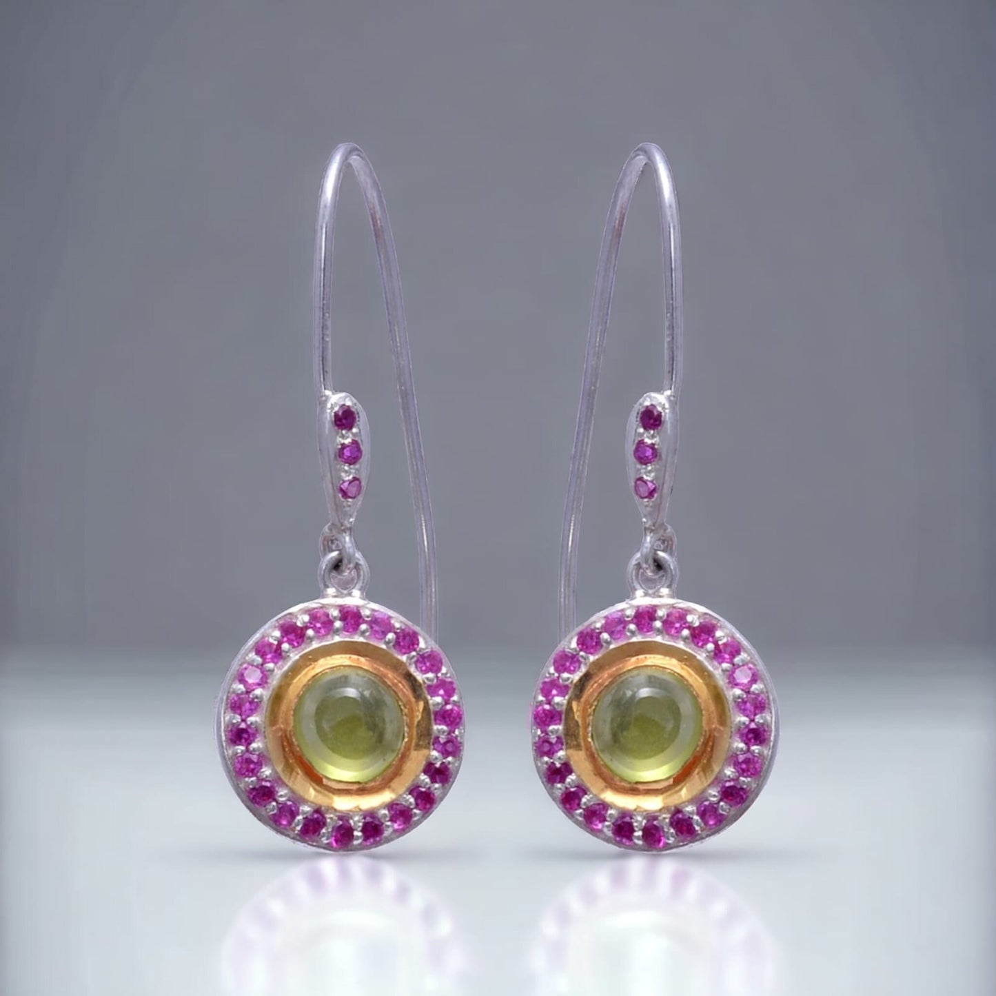 Natural Peridot & Labmade Ruby Ear Wire Earrings