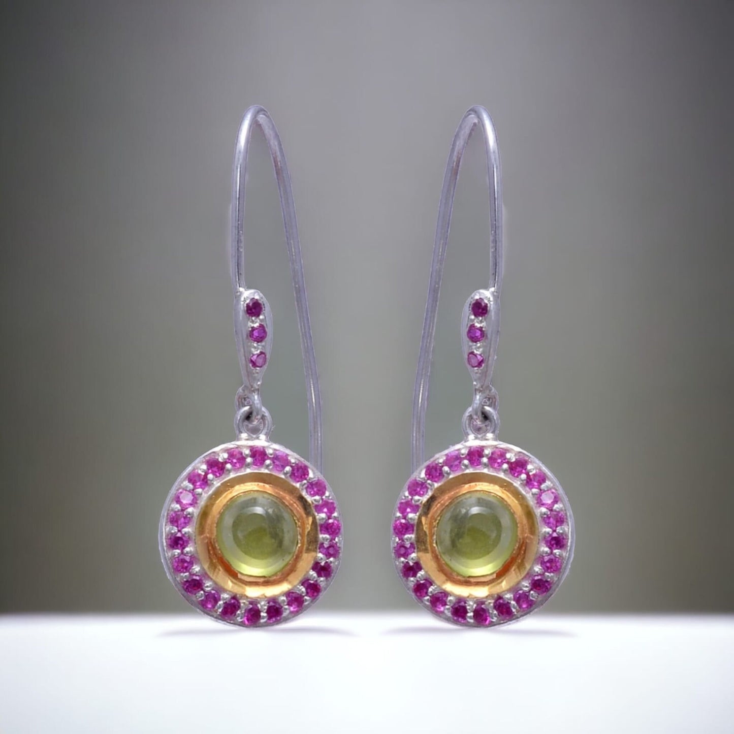 Natural Peridot & Labmade Ruby Ear Wire Earrings