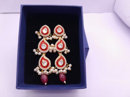 Silver Moissanite Polki Earring, Moissanite Kundan Earring, 925 Sterling Silver Earring, Enamel Jewelry, Traditional Jewelry, Long Earring