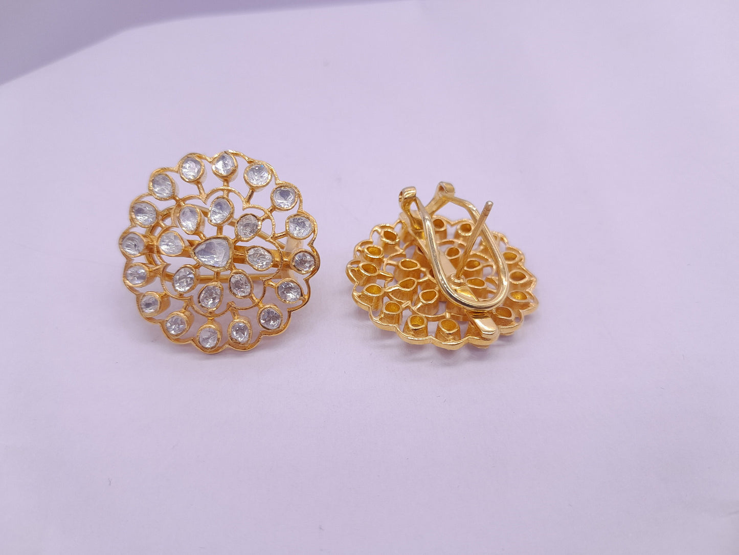 Silver Moissanite Polki Earring, Indian Wedding Jewelery, Moissanite Polki Stud, Statement Earring Studs, Everyday wear Earrings, Earrings