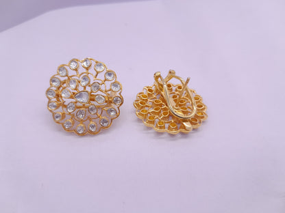 Silver Moissanite Polki Earring, Indian Wedding Jewelery, Moissanite Polki Stud, Statement Earring Studs, Everyday wear Earrings, Earrings